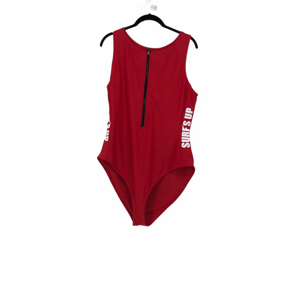 Surfs Up Red Zippered one piece swimsuit baywatch